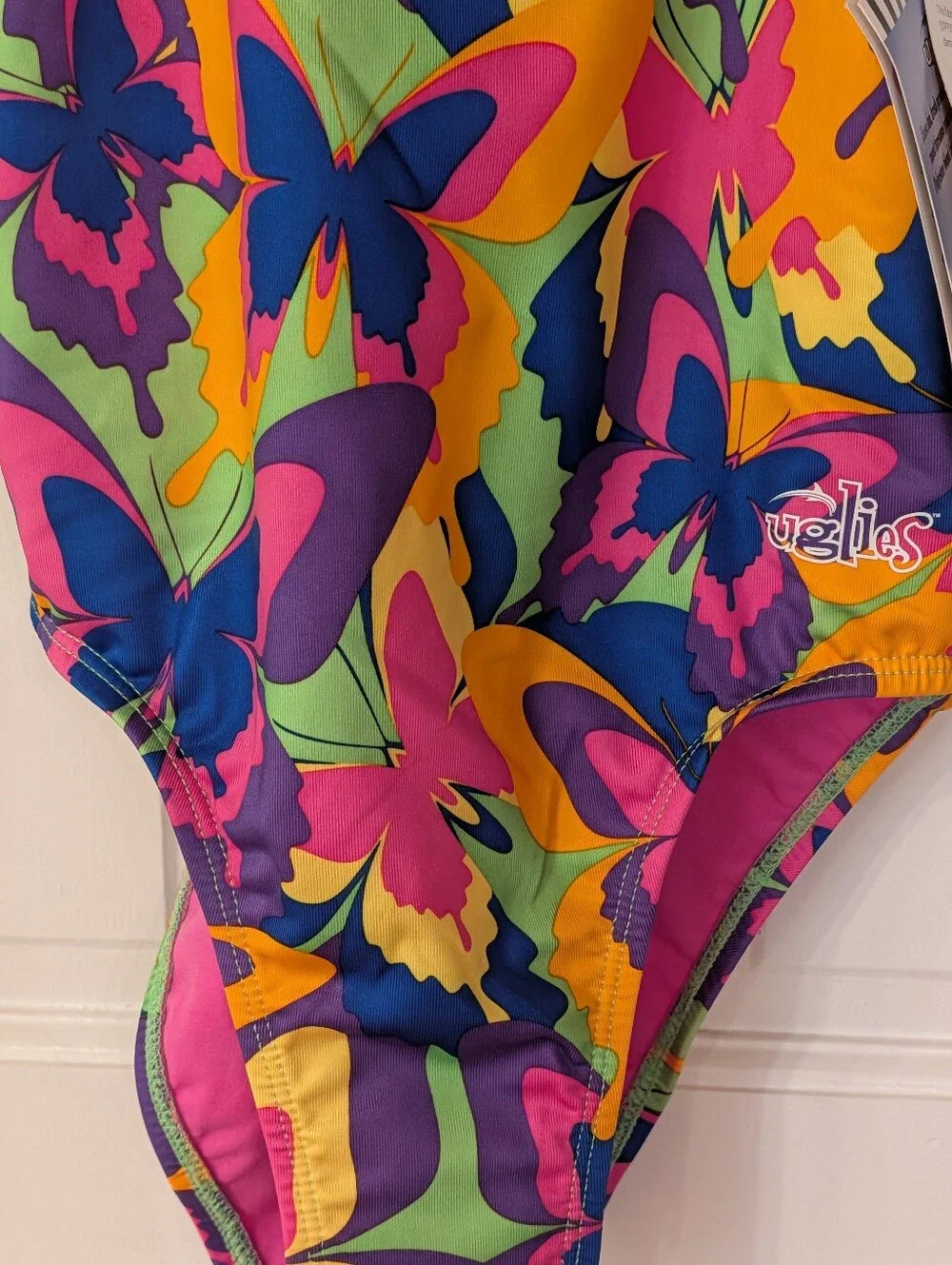 NWT Girls Dolfin Uglies Butterfly Print One-Piece Practicesuit Swimsuit Sz 16